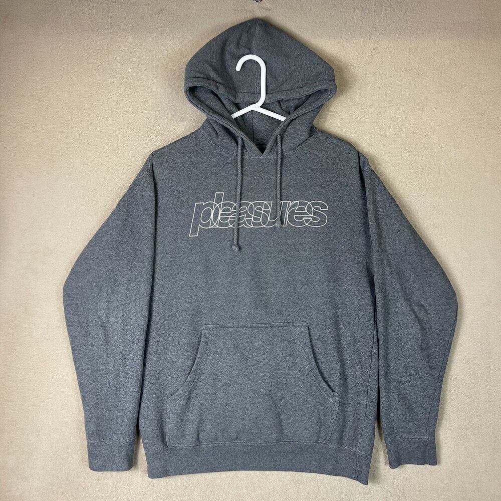 Pleasures Hoodie Mens Medium Gray Pullover Sweater Sweatshirt Gym Workout Adult